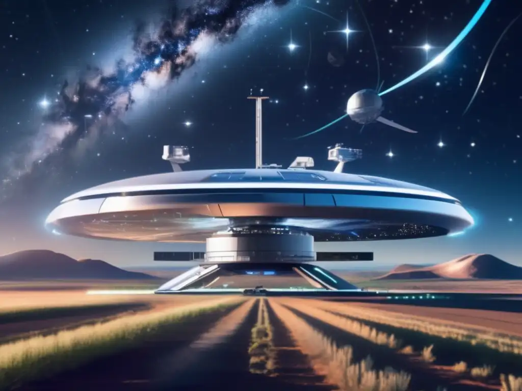 Estación espacial futurista y científicos analizando datos Estación espacial futurista: papel agencias espaciales