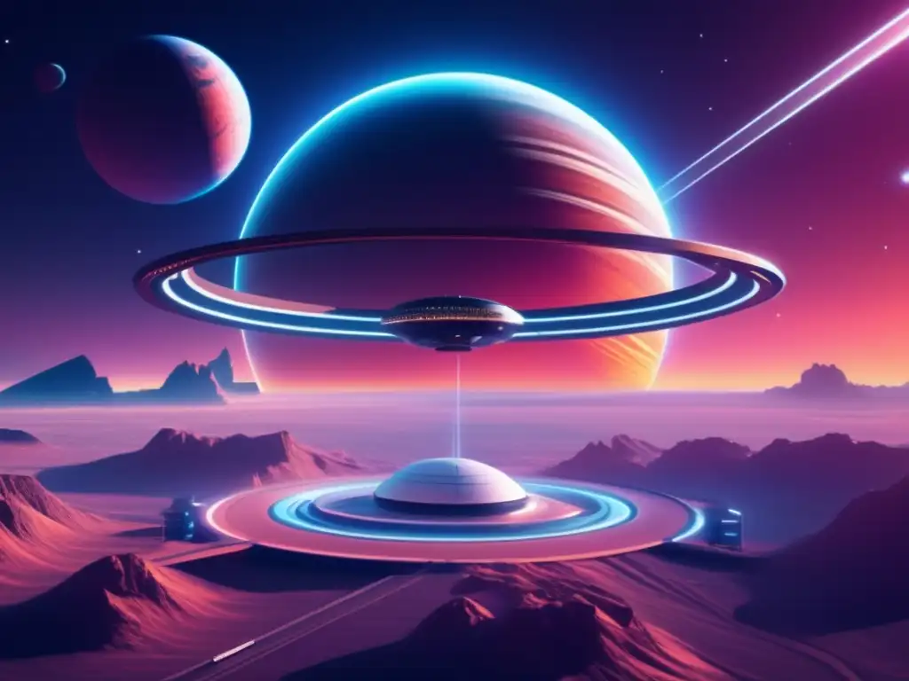 Estación espacial futurista orbitando planeta distante - Leyes propiedad recursos espaciales
