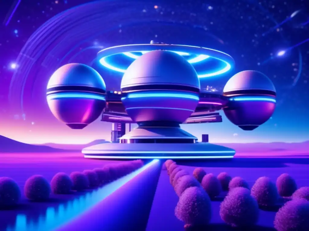 Estación espacial futurista con plantas y biotecnología en tratamiento enfermedades raras