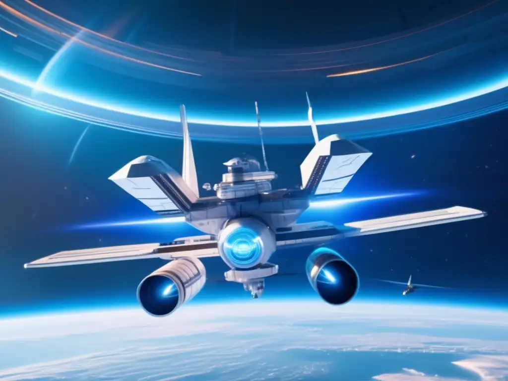 Tecnología láser defensa asteroides: estación espacial futurista, láseres potentes, asteroide colosal, tierra y espacio impresionantes