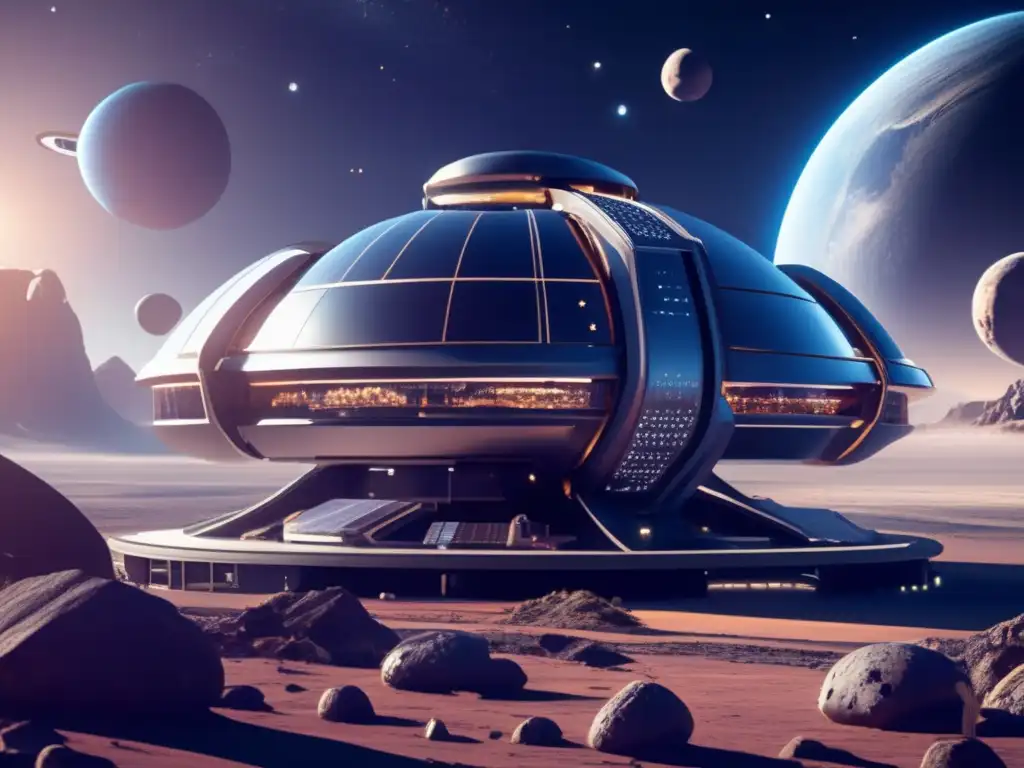 Estación espacial futurista de reciclaje de asteroides