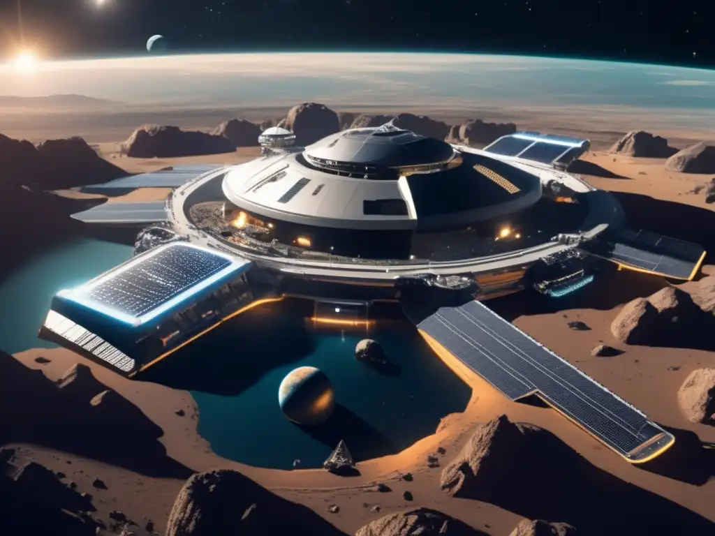 Estación espacial futurista y reciclaje espacial de asteroides