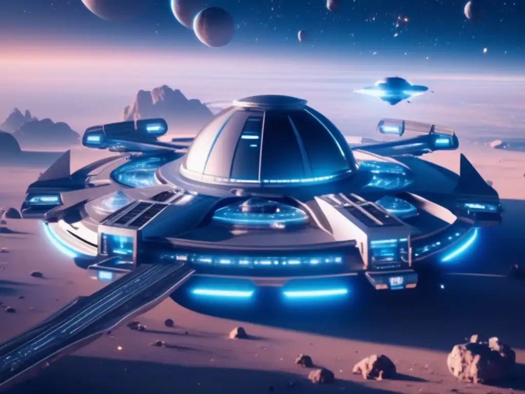 Estación espacial futurista rodeada de asteroides: Defensa contra asteroides: Utilizando la gravedad