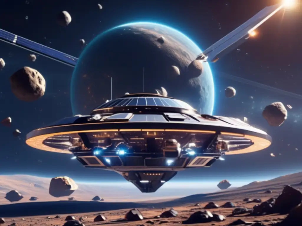 Estación espacial futurista rodeada de asteroides Estación espacial futurista rodeada de asteroides: Estrategias defensa planetaria asteroides