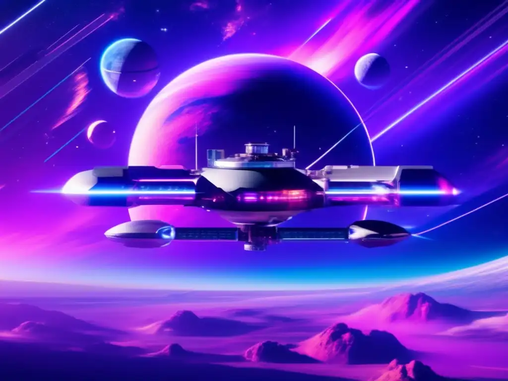 Estación espacial futurista en el cosmos Estación espacial futurista rodeada de nebulosa y astrónomos en traje espacial