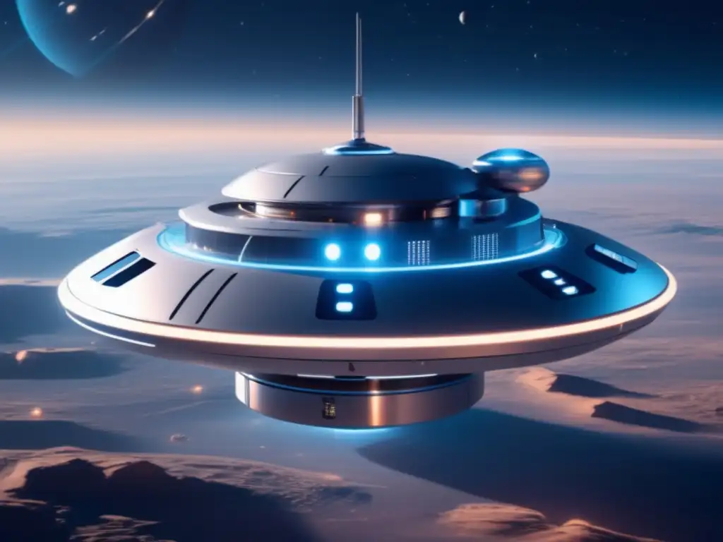 Futurista estación espacial con sensores de gravedad Estación espacial futurista con sensores de gravedad para asteroides