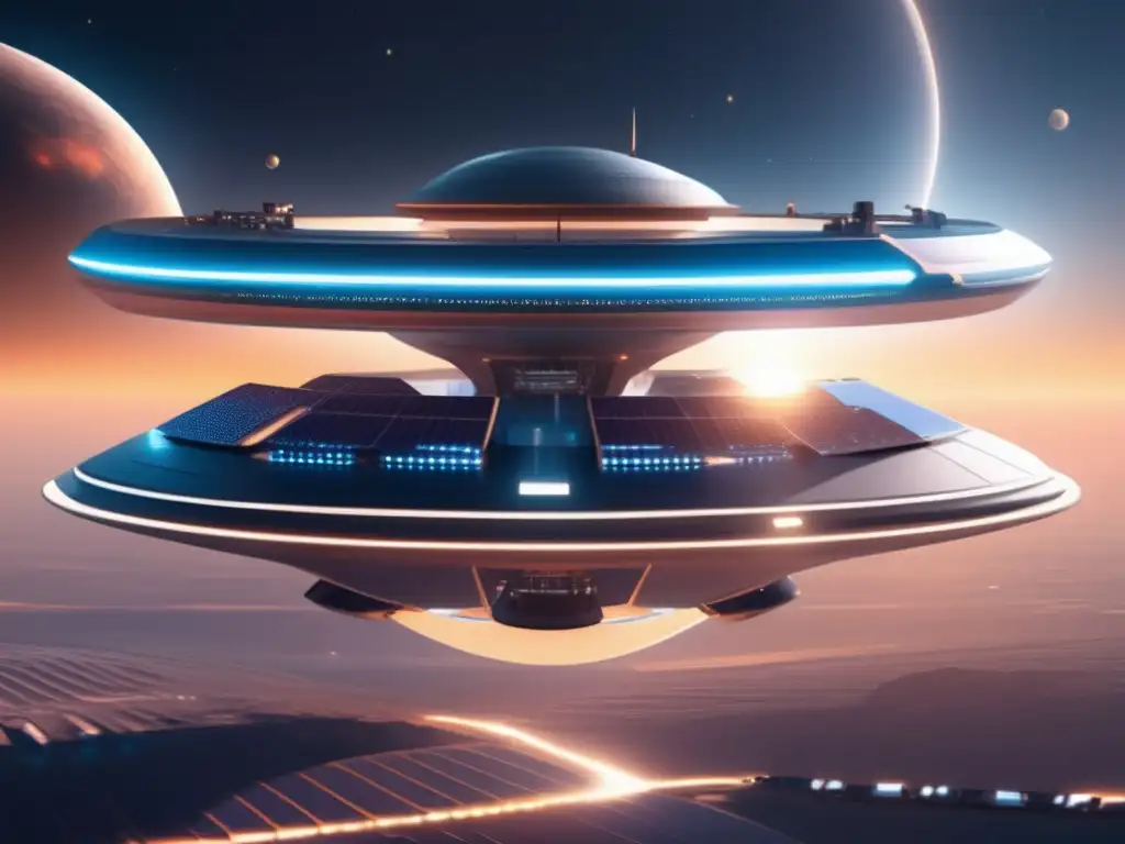Estación espacial futurista y tecnología de reciclaje Estación espacial reciclando materiales en gravedad cero