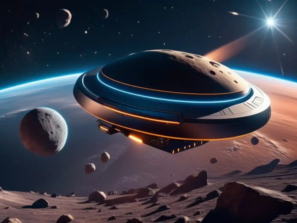 Futurística nave espacial modifica órbita del asteroide Misión espacial modifica órbita de asteroide en imagen 8k