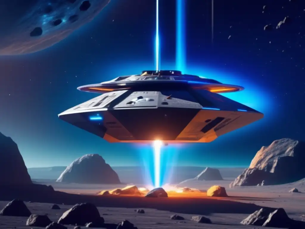 Nave espacial futurista en asteroide - Una misión espacial modifica órbita de asteroide