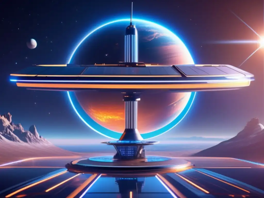 Estación espacial futurista flotando en el espacio Misión espacial: Exploración y riesgos asteroides