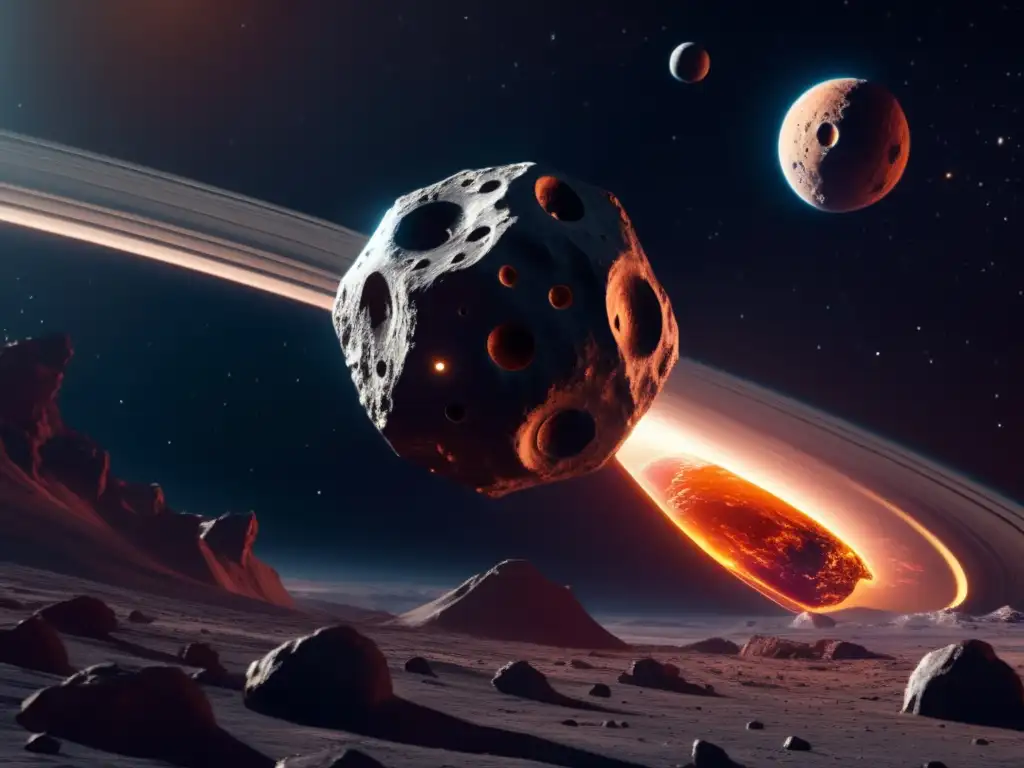 Sonda espacial y asteroide en el espacio Misión espacial: Sonda futurista modifica órbita asteroide