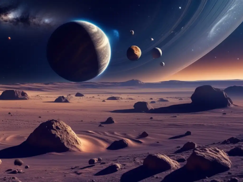 Vista impresionante del sistema solar y los asteroides troyanos Espacio con asteroides troyanos: Peligrosos encuentros