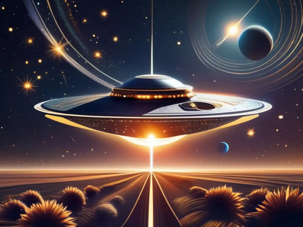 Espacio estelar: nave espacial moderna y emblemática de exploración, con secretos de asteroides