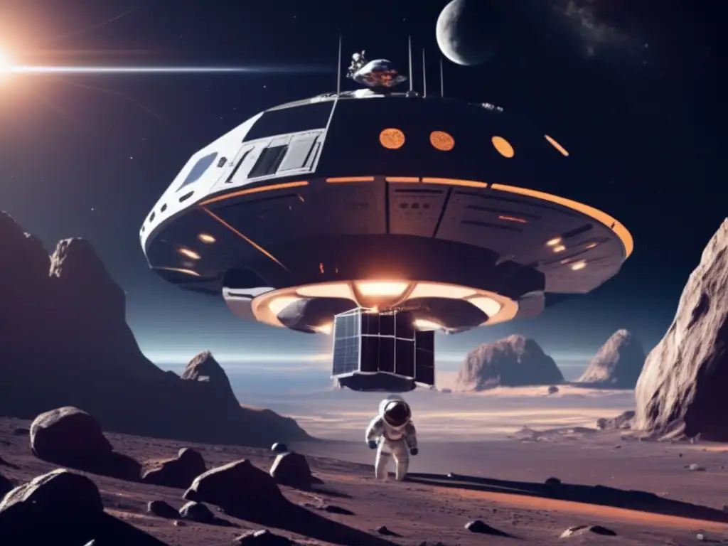 Estación espacial minera en asteroide Espacios futuristas: astronaves mineras y estrategias desviar asteroides peligrosos