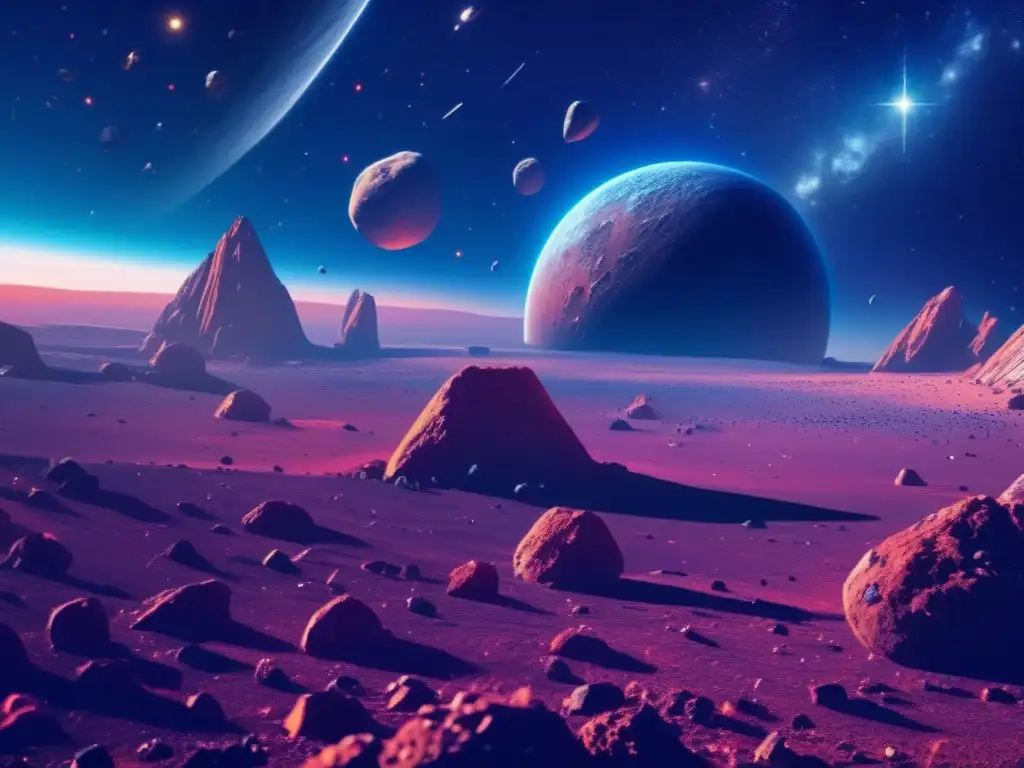 Espectacular campo de asteroides con nave espacial y disputas legales sobre asteroides