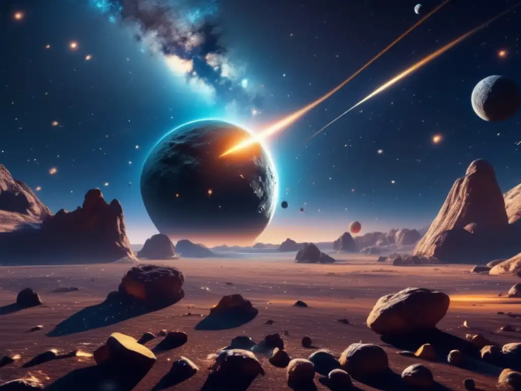 Majestuosa imagen 8k del espacio, con asteroide y estrellas Espectacular imagen 8k muestra vastedad del espacio: asteroides y beneficios cósmicos