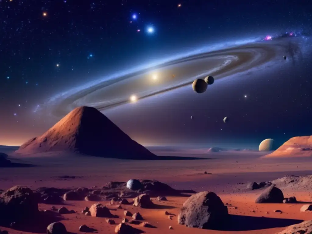 Espléndida vista del cinturón de asteroides The image showcases the asteroid belt between Mars and Jupiter, revealing celestial beauty and the significance of asteroids in the universe