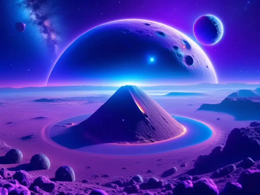 Universo estrellado con asteroide gigante Universe estelar con asteroide colosal y espacio sideral, estudio evolución asteroides impacto tecnología