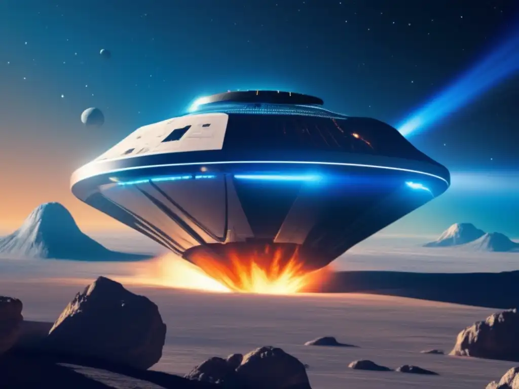 Nave espacial futurista desvía asteroide Estrategias de desvío de asteroides: nave futurista desvía asteroide hacia la Tierra