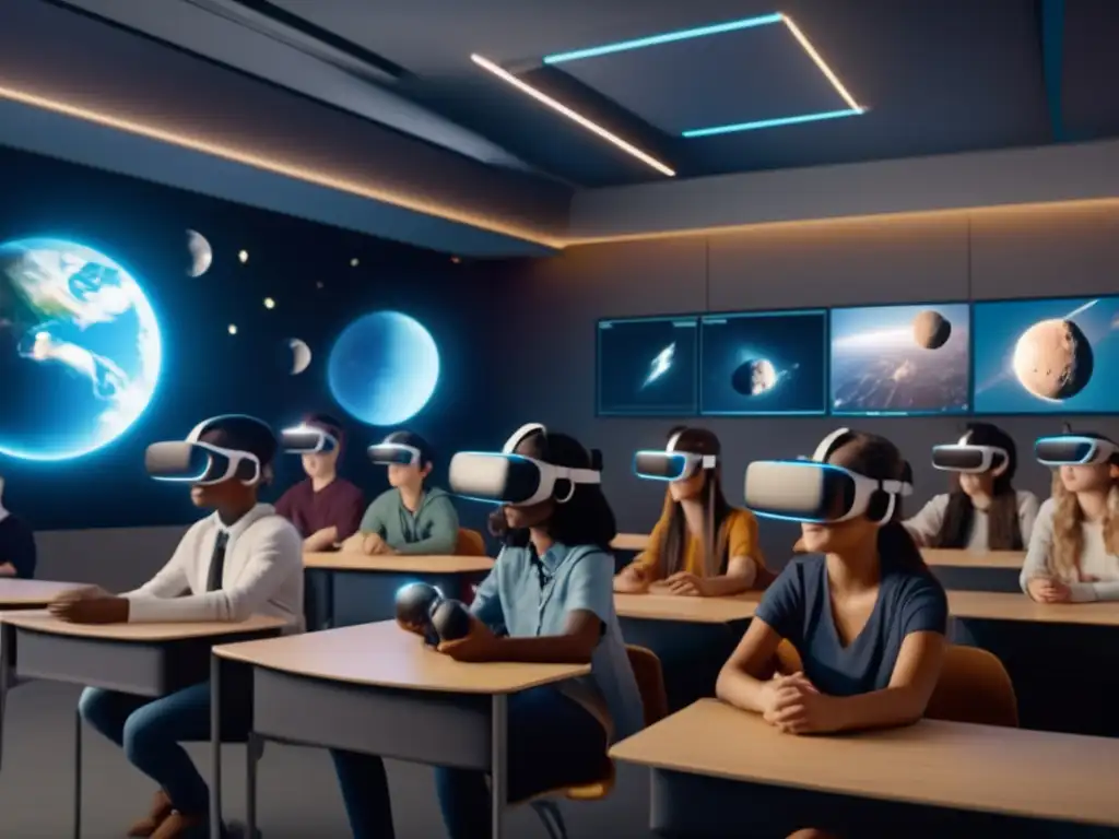 Estudiantes inmersos en experiencia de realidad virtual Estudiantes inmersos en experiencia de Realidad Virtual sobre impacto de asteroides en la historia