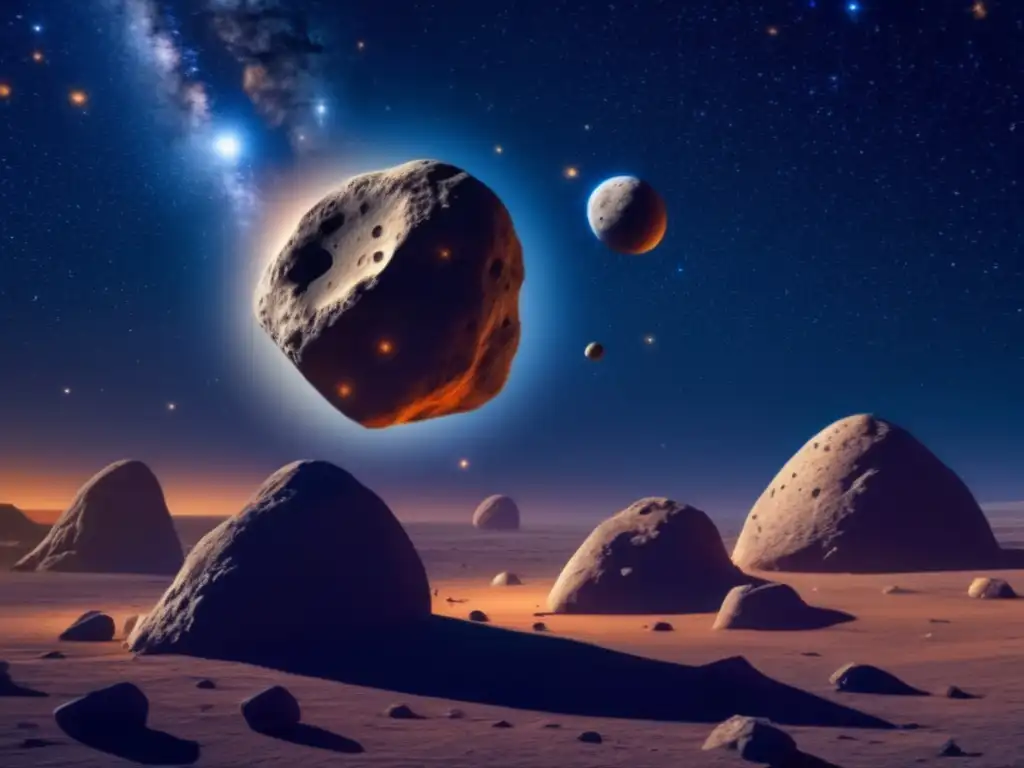 Fascinante danza de asteroides binarios Estudio asteroides binarios: vista impresionante de sistema binario asteroides, danza celestial, detalles textura y composición