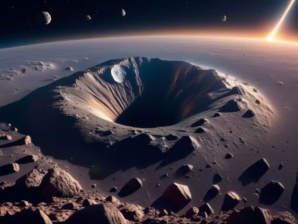Impresionante asteroides y su misterio Estudio evolución asteroides impacto tecnología: fascinante imagen 8K muestra asteroide masivo con textura y patrones en el espacio