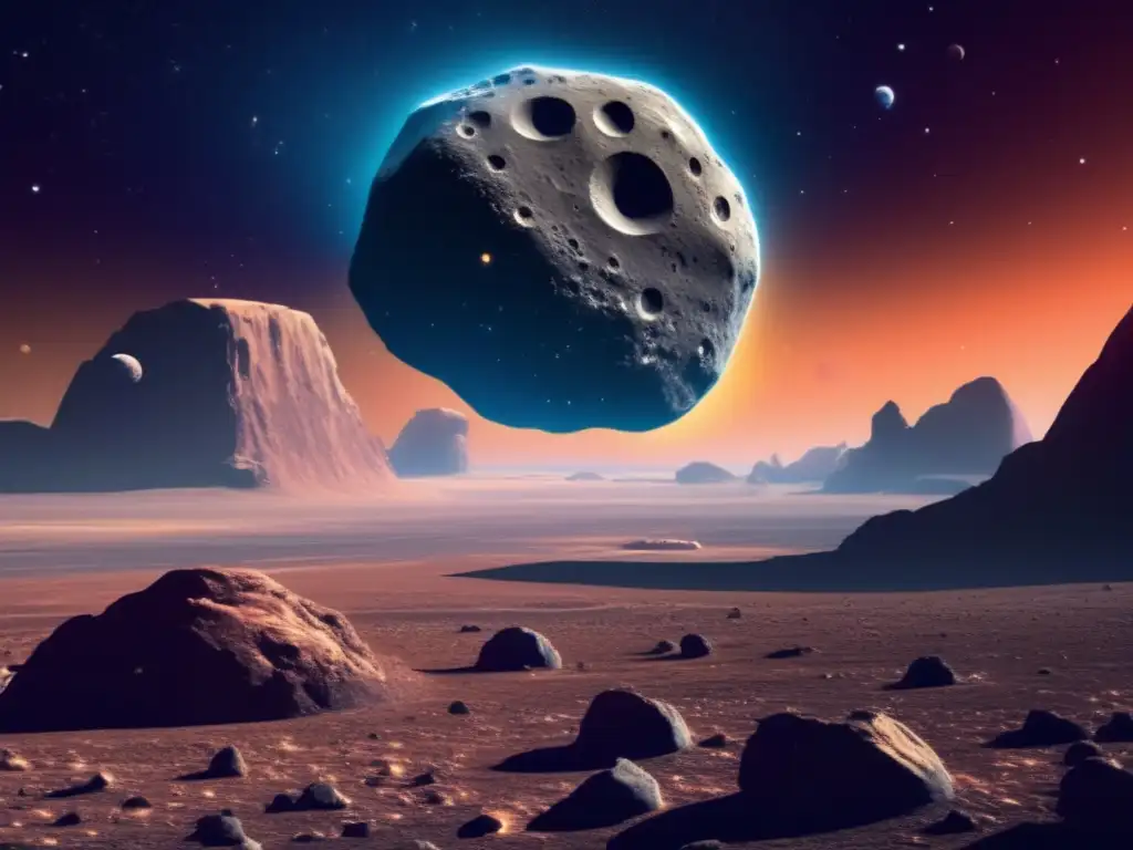 Asteroide Centaur: paisaje cósmico y rugoso Estudio de objetos cambiantes en asteroides: Imagen impactante de un asteroide Centauro en un paisaje cósmico, con texturas y colores únicos