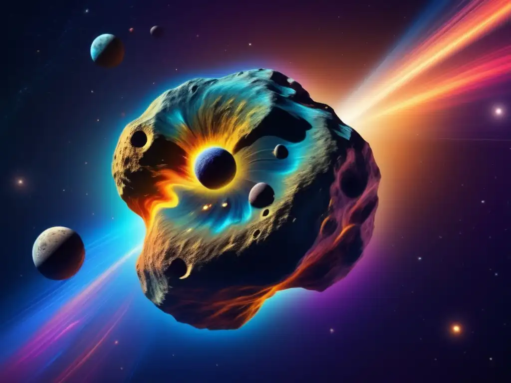 Asteroide en constante transformación Estudio de objetos cambiantes en asteroides, imagen de asteroide en transformación con patrones y colores dinámicos
