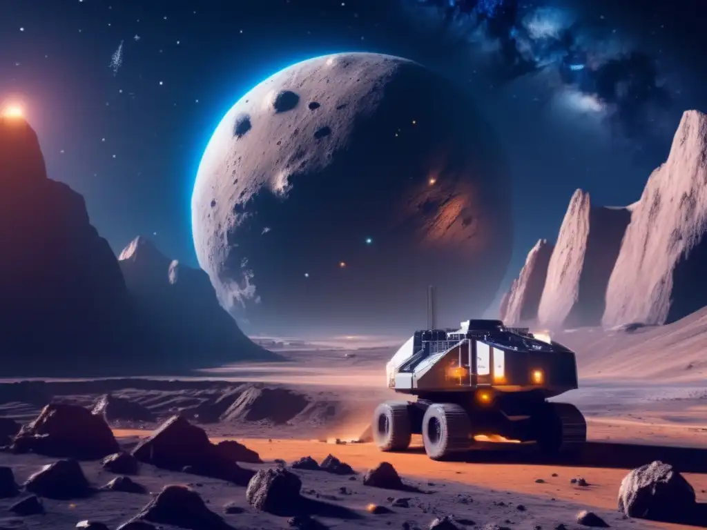 Minería futurista en asteroide Ética de la minería de asteroides: Operación minera futurista en un asteroide en el espacio