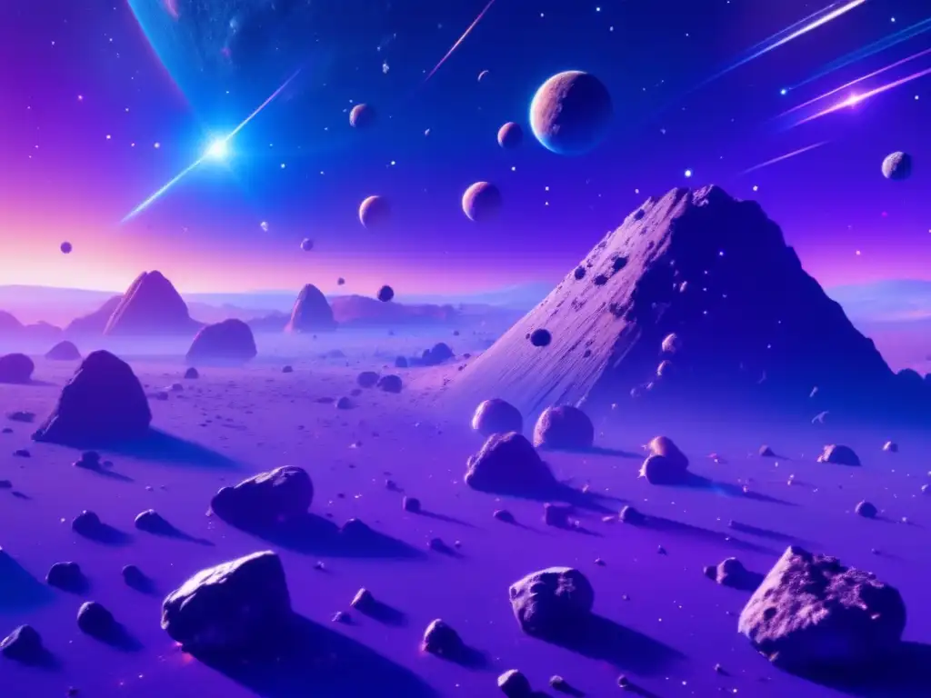 Majestuoso campo de asteroides en el espacio Ética de la minería de asteroides en un paisaje cósmico majestuoso y cautivador