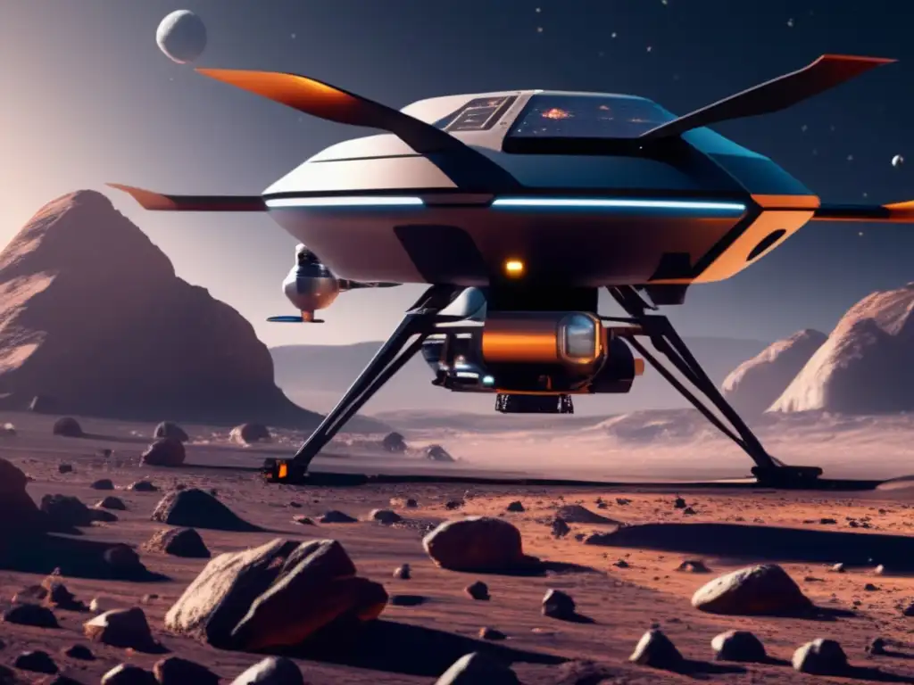 Exploración espacial con drone futurista Evaluación de asteroides peligrosos con drones en el espacio