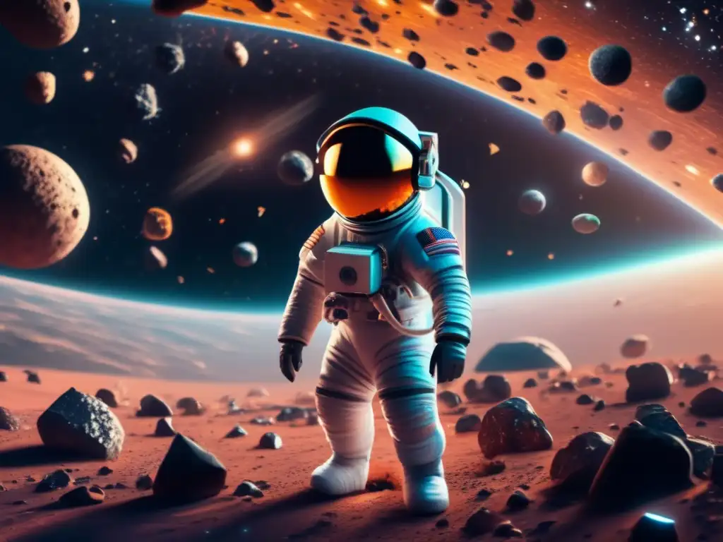 Astronauta flotando en el espacio rodeado de asteroides Experiencia virtual asteroides cósmicos, astronauta flotando en el espacio rodeado de asteroides detallados