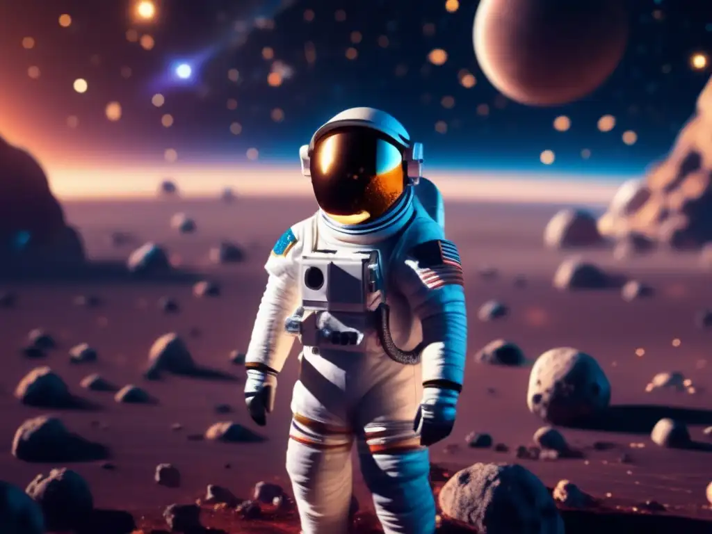 Astronauta flotando en el espacio rodeado de asteroides Experiencia virtual de astronauta flotando entre asteroides cósmicos