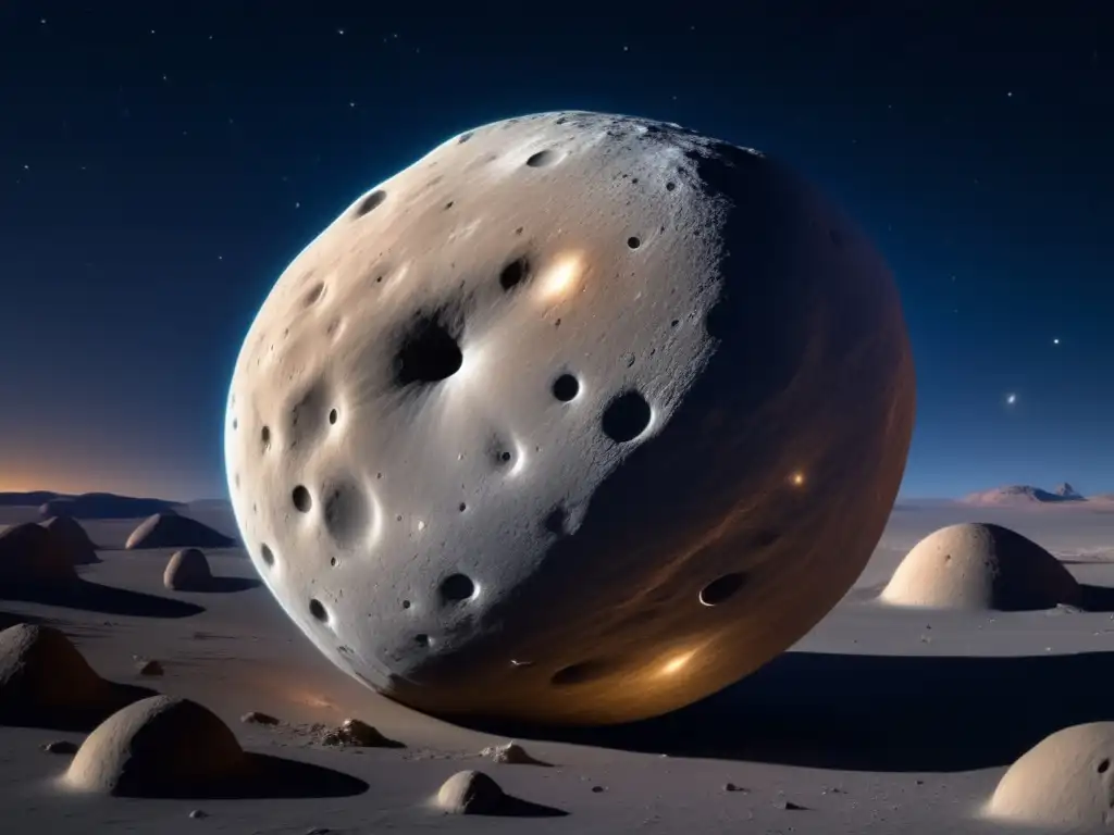 Descubrimiento Celestial: El hallazgo de Davida Exploración de asteroide 511 Davida: maravilla celeste en el espacio, con forma de huevo, colores indigo y plata