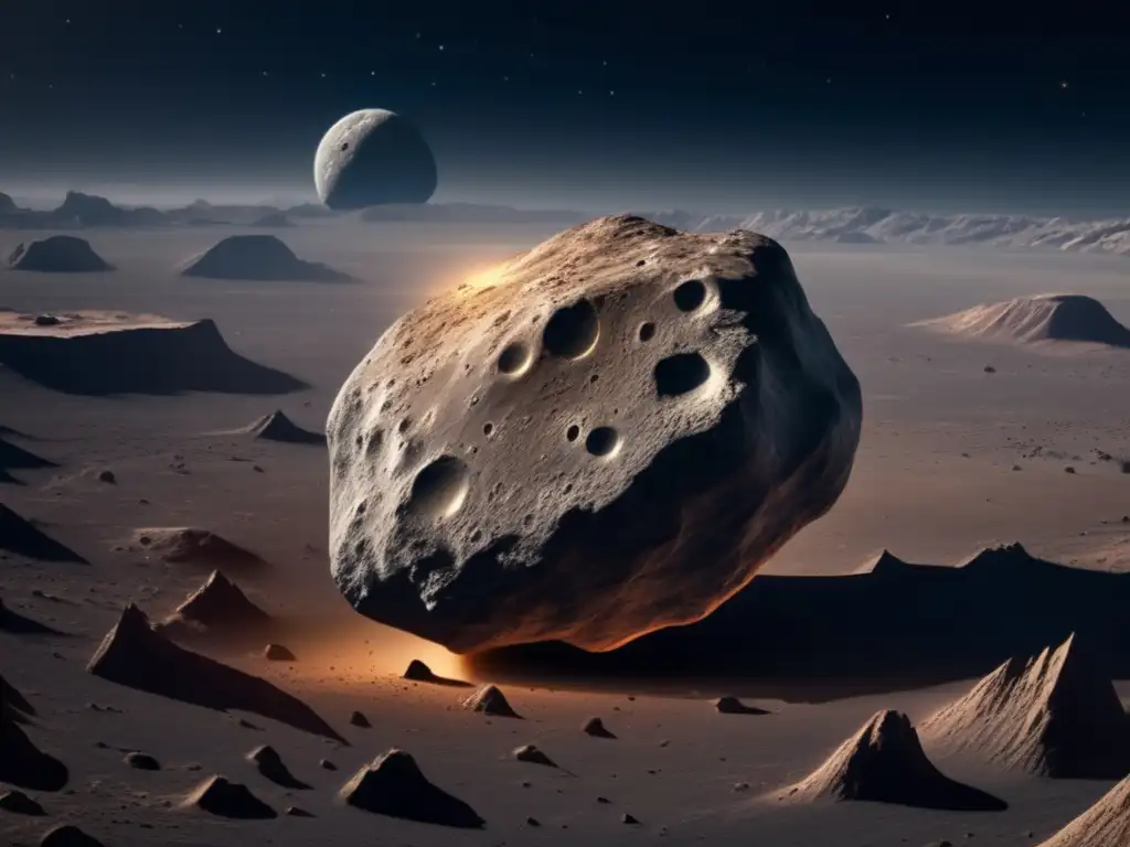 Asteroide masivo en el espacio Exploración de asteroide gigante y deformado en el espacio