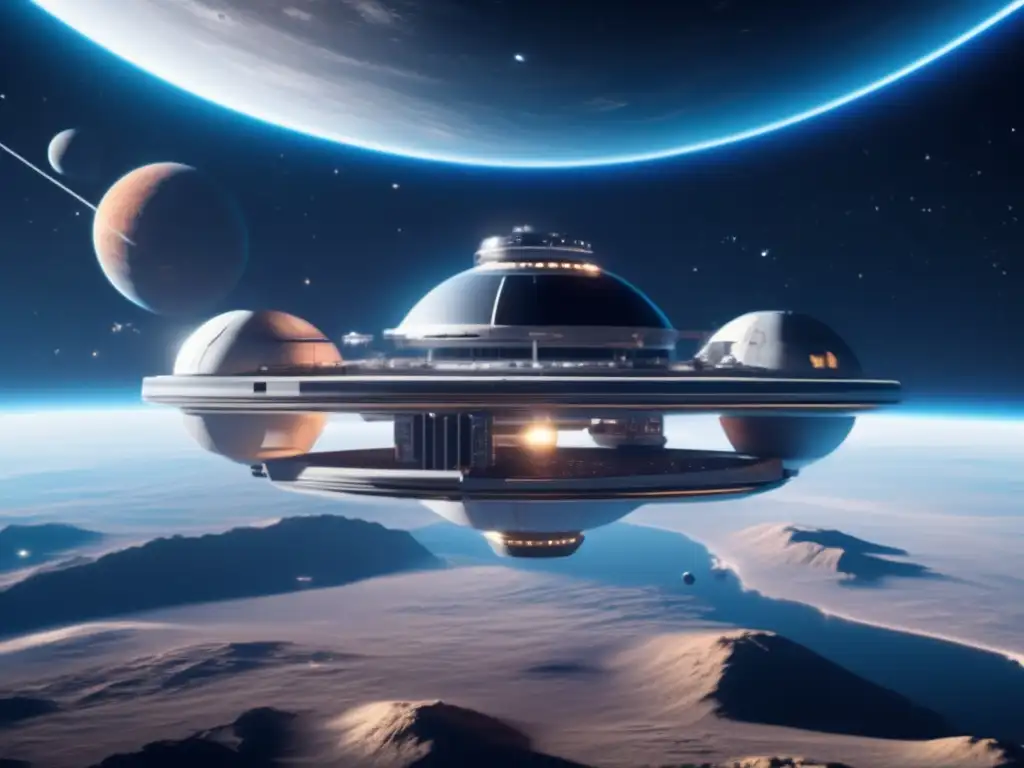 Estación espacial futurista en el espacio Exploración de asteroides: Alianzas estratégicas en estación espacial futurista, tecnología avanzada y colaboración de empresas y agencias espaciales
