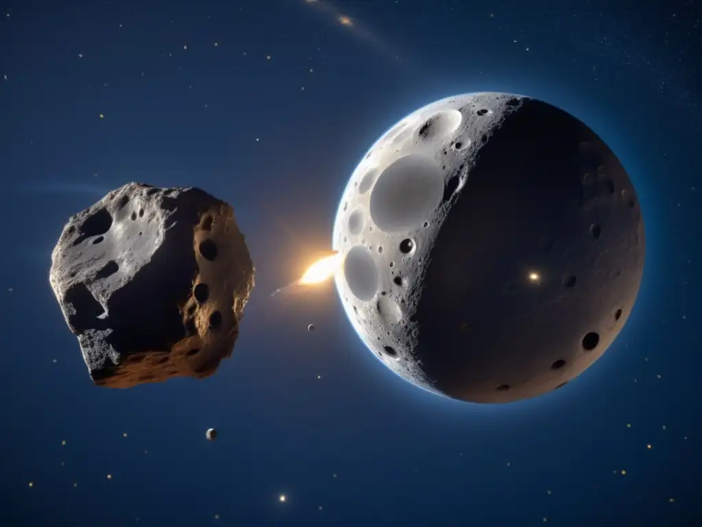 Encuentro épico de Galileo con asteroide Ida Exploración de asteroides: Galileo y Asteroide Ida, imagen en 8k detallada captura momento impresionante
