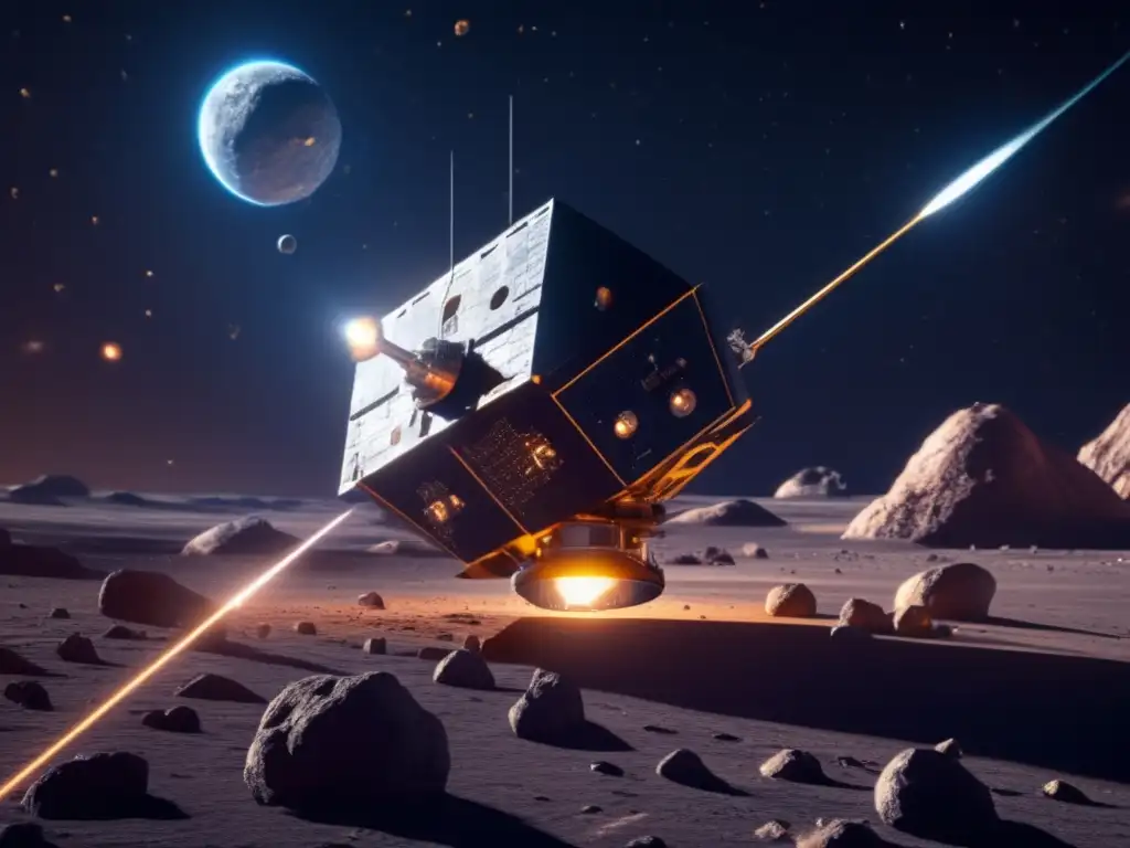 Sonda espacial orbitando asteroide en el espacio Exploración de asteroides: avances recientes, sonda espacial orbitando asteroide gigante en el espacio