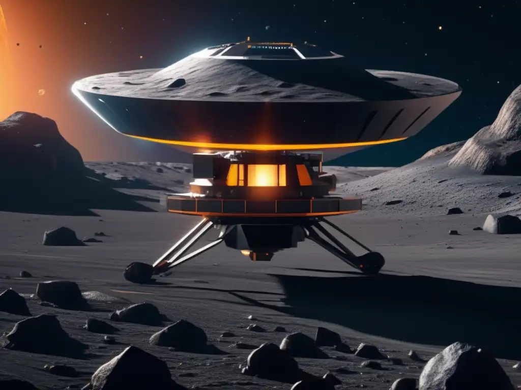 Sonda espacial futurista en asteroide basalto Exploración de asteroides basálticos: futuro conquista espacial