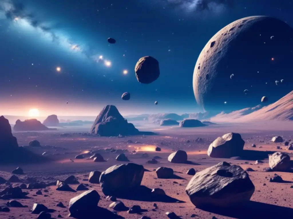 Espectacular campo de asteroides en el espacio Exploración de asteroides: belleza y potencial infinito