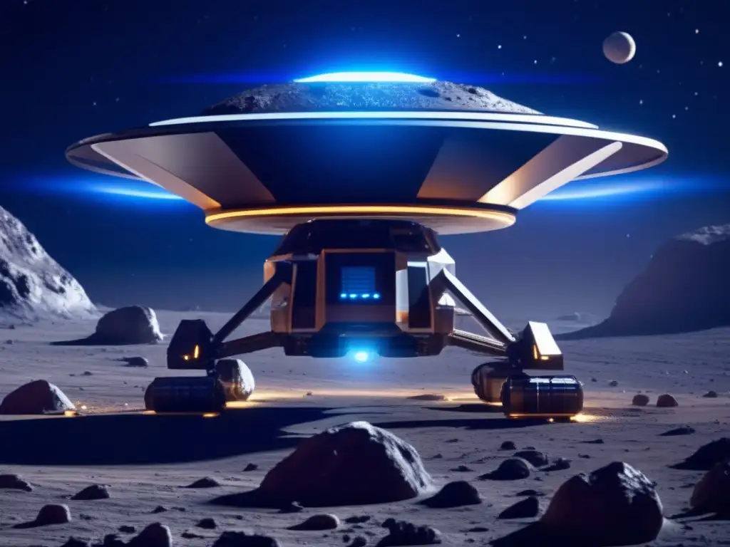 Exploración de asteroides: beneficios y peligros, sonda espacial futurista y asteroide en el espacio