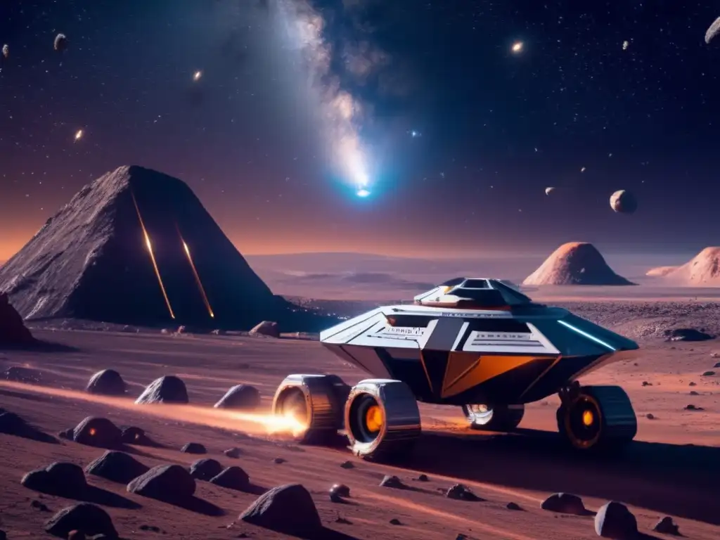 Operación minera espacial en asteroide binario Exploración de asteroides binarios en una imagen impresionante de minería espacial futurista