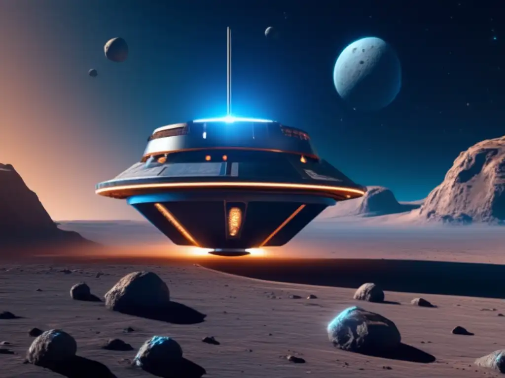 Sonda espacial futurista explorando asteroide Exploración de asteroides centauros en el futuro