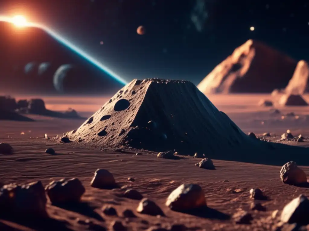 Superficie detallada de asteroide con sensores tecnológicos avanzados Exploración de asteroides: descifrando su composición