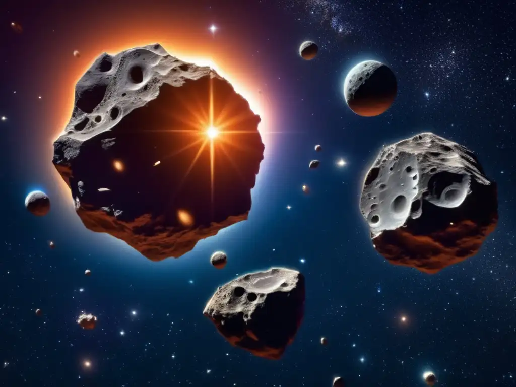Asteroide en el espacio estrellado Exploración de asteroides: compuestos bioactivos