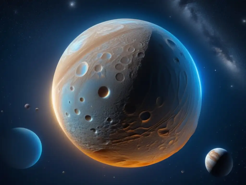 Exploración de asteroides congelados: Majestuoso asteroide 52 Europa flotando en el espacio, radiante y misterioso