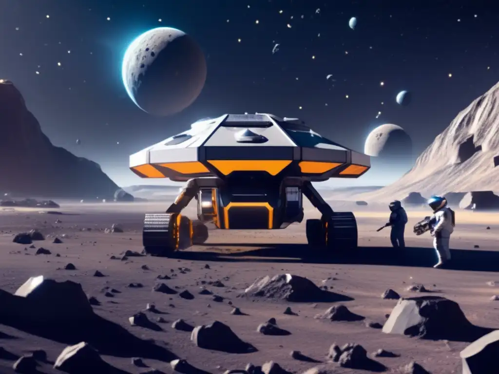 Futuro minero espacial en asteroide Exploración de asteroides para energía de fusión en operación minera espacial futurista