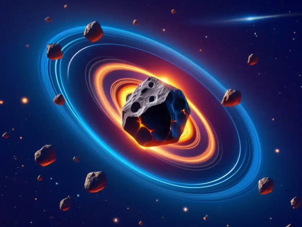 Gravedad y belleza en el espacio Exploración de asteroides en el espacio: Cluster de asteroides orbitando y creando hermosos patrones en el cosmos
