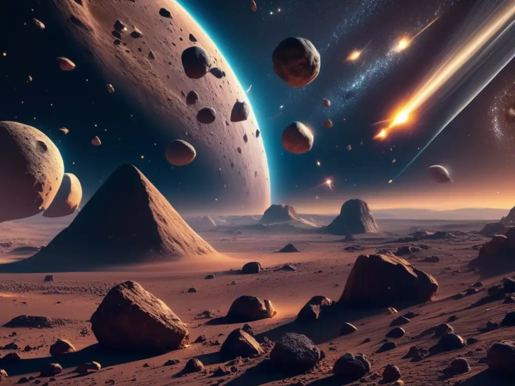 Exploración de asteroides: paisaje cósmico con detalles ultra detallados Exploración de asteroides: estrategias y recursos en imagen