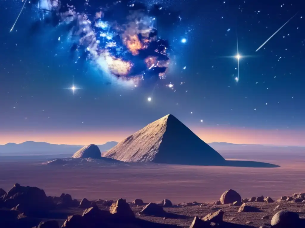 Impresionante vista del cielo estrellado con asteroide Exploración de asteroides: historia cósmica y efecto en la Tierra